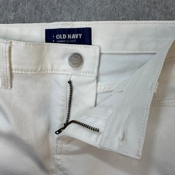 Old Navy Jeans SZ 14 Skinny Capri Mid Rise Callalily White Denim Stretch Button - Picture 2 of 10